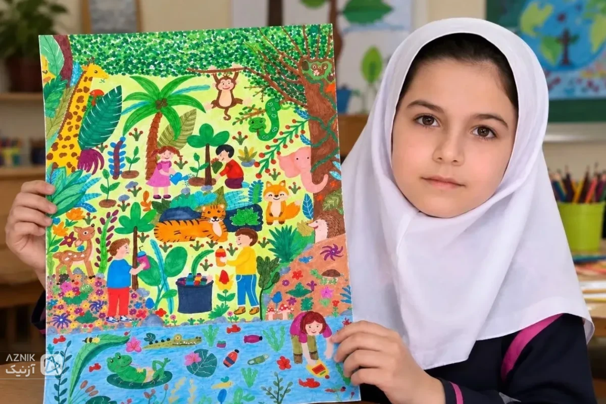 نقاشی آیلین جوانبخت دختر 9 ساله خوزستان که جایزه یونیسف برد